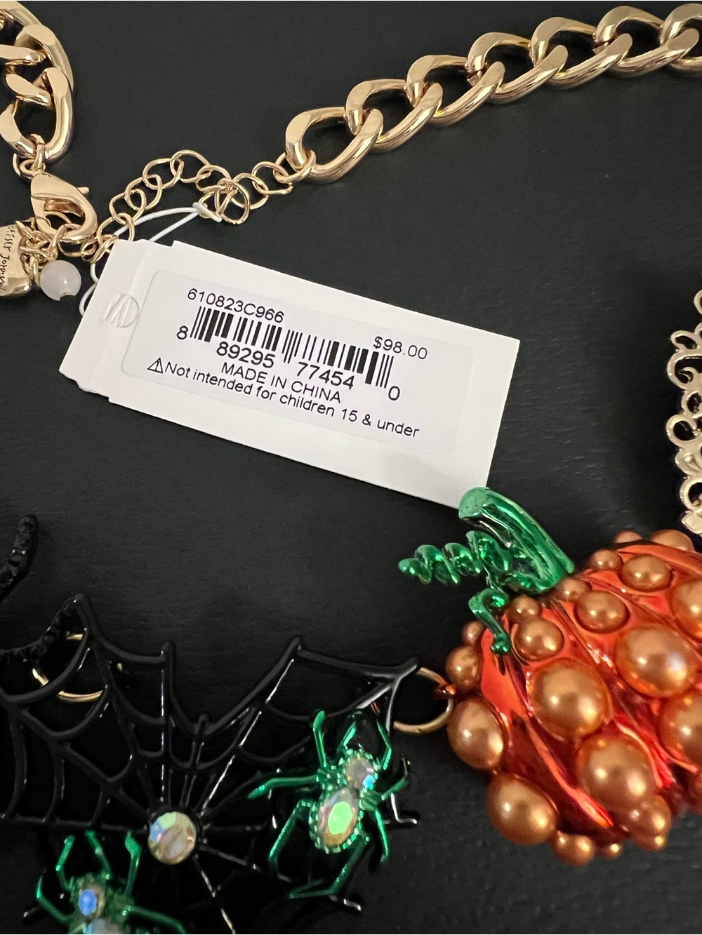 Betsey Johnson Halloween Statement Necklace with Pumpkin, Spider & Ghost Charms - Picture 14 of 16